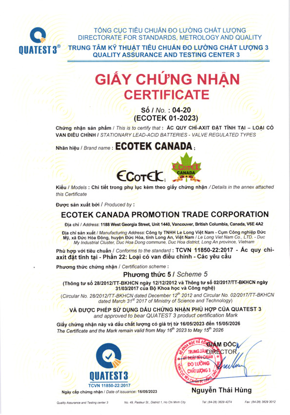 Chứng nhận TCVN 11850-22.2017